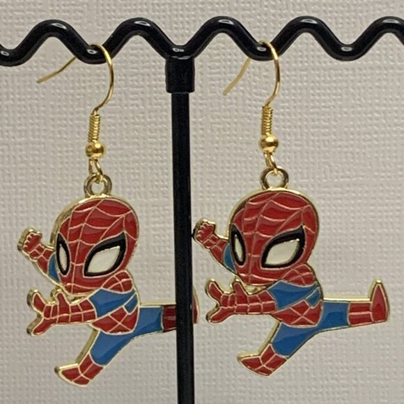 Superhero Earring, Spiderman Earring, Gift Idea, Funny Earring, Silly Earring - Picture 1 of 5